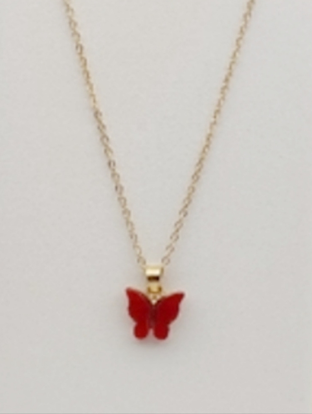 Butterfly Gold Plate Chain Necklace with Red Butterfly Pendant